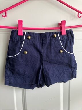 Janie and Jack navy blue nautical shorts white piping gold buttons 2T
